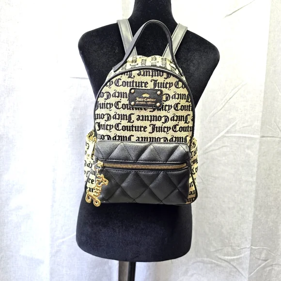 Juicy Couture Heartbreaker Small Backpack Beige/Black Logo Gothic Glam Juicy Couture Heartbreaker Backpack Beige/Black Gothic One  main image 4